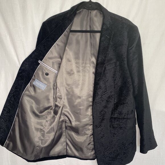 MADISON Blazer Paisley Velvet Sport Coat Casual Jacket Cotton Mens 40R Black - Picture 9 of 10
